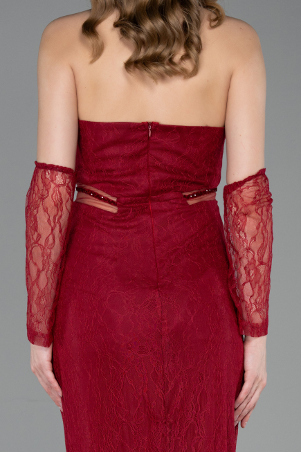 Weinrot Standesamtkleid Spitze Lang ABU5736