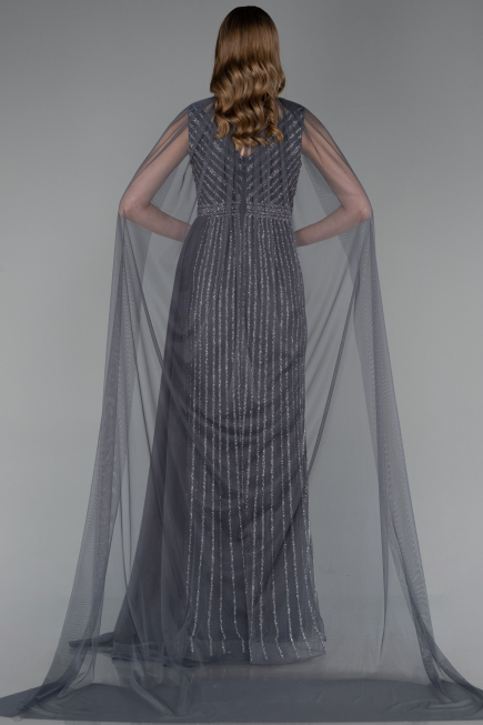 Abendkleid Lang Steinbesetzt Anthrazit ABU6052