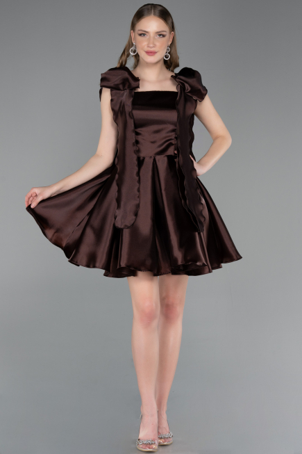 Partykleid Kurz Satin Braun ABK2607