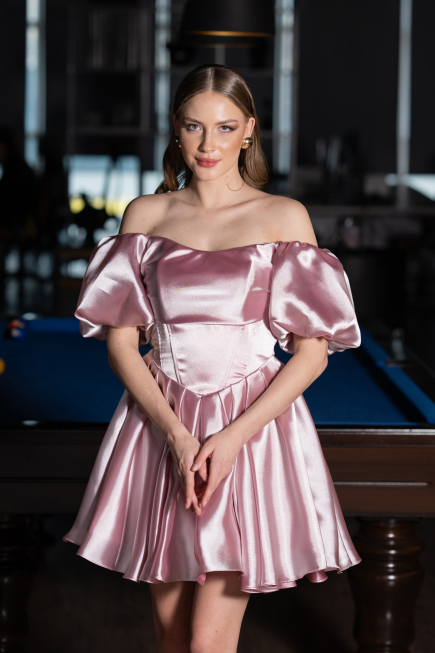 Partykleid Kurz Satin Puder ABK2605
