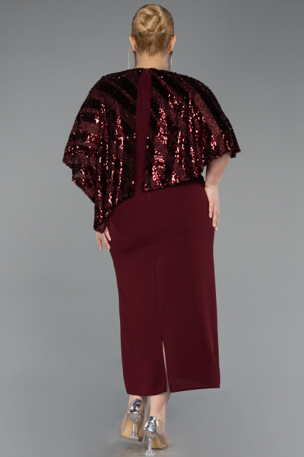 Abendkleid in Übergröße Midi Weinrot ABK2609