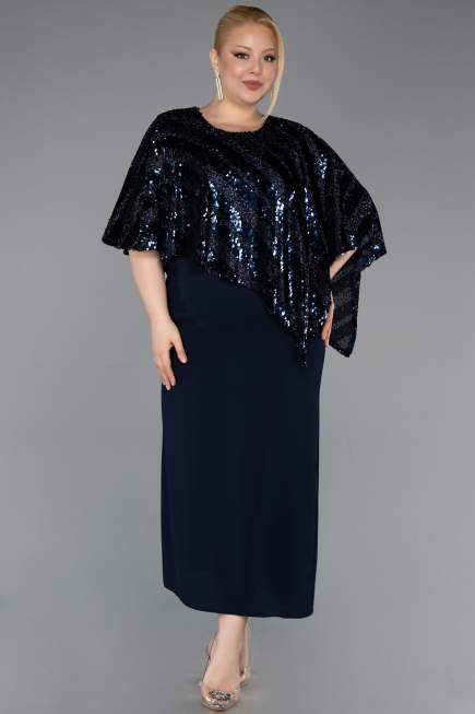 Abendkleid in Übergröße Midi Marineblau ABK2609