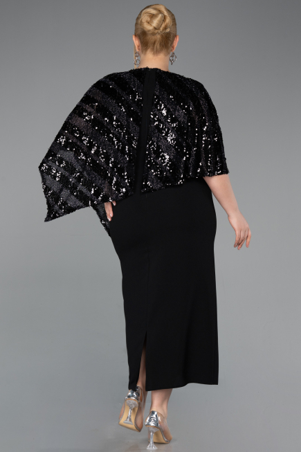Abendkleid in Übergröße Midi Schwarz ABK2609