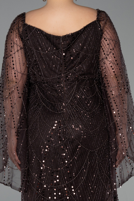 Braun Abendkleid İn Übergröße Perlenbesetzt Lang ABU5067