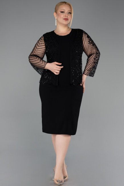 Abendkleid in Übergröße Midi Schwarz ABK2417