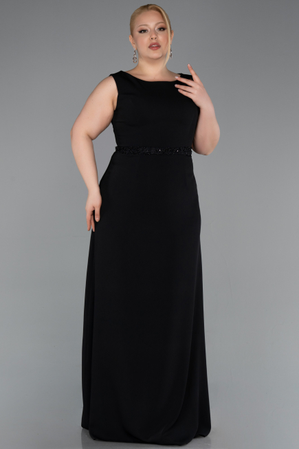 Abendgarderobe in Großen Größen Lang Chiffon Schwarz ABU6063