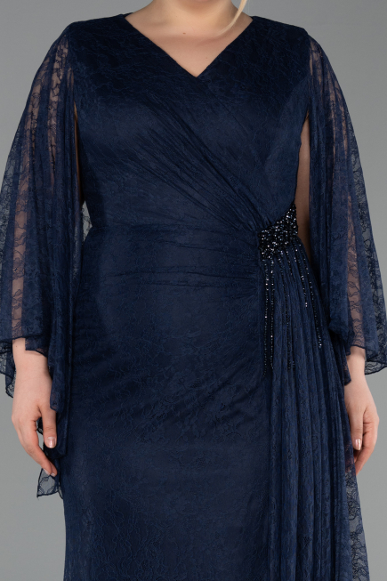 Abendkleid in Übergröße Lang Spitze Marineblau ABU6065
