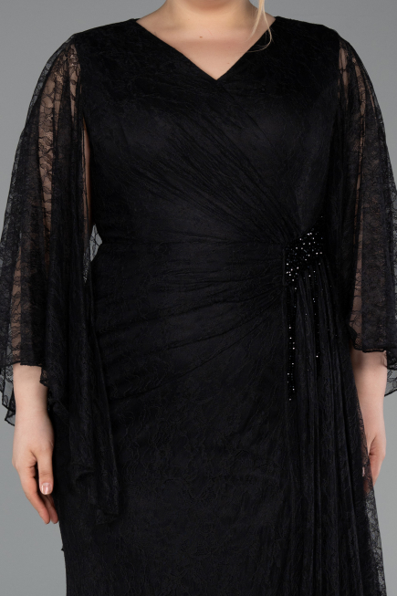 Abendkleid in Übergröße Lang Spitze Schwarz ABU6065