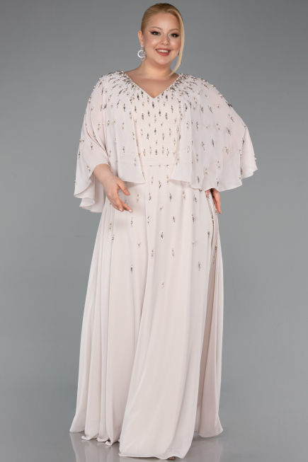 Abendgarderobe in Großen Größen Lang Chiffon Beige ABU6066