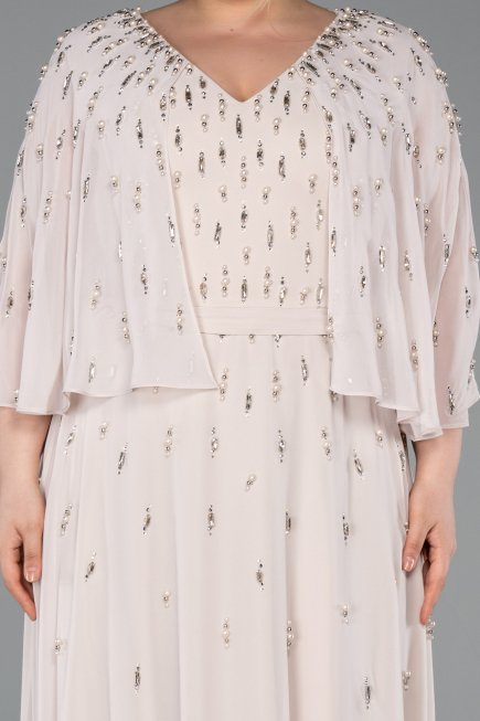 Abendgarderobe in Großen Größen Lang Chiffon Beige ABU6066