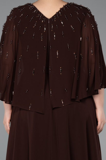 Abendgarderobe in Großen Größen Lang Chiffon Braun ABU6066