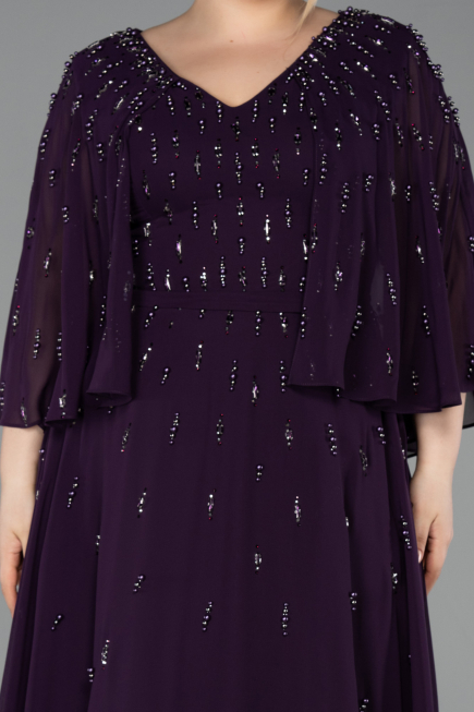 Abendgarderobe in Großen Größen Lang Chiffon Violett dunkel ABU6066