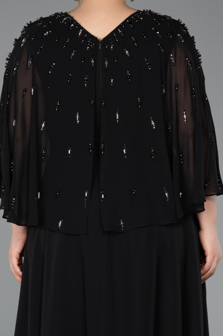 Abendgarderobe in Großen Größen Lang Chiffon Schwarz ABU6066