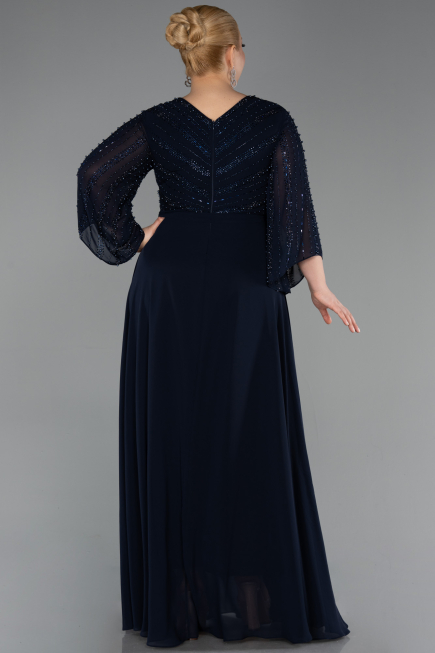 Abendgarderobe in Großen Größen Lang Chiffon Marineblau ABU6067