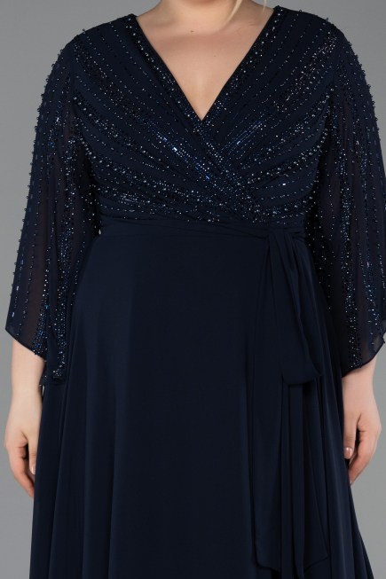 Abendgarderobe in Großen Größen Lang Chiffon Marineblau ABU6067