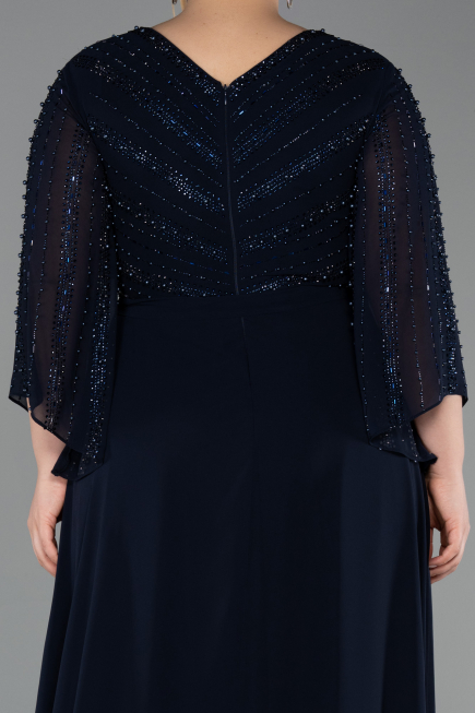 Abendgarderobe in Großen Größen Lang Chiffon Marineblau ABU6067