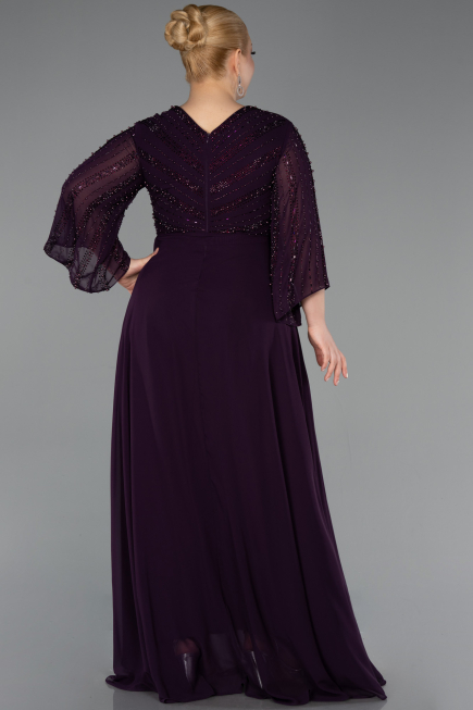 Abendgarderobe in Großen Größen Lang Chiffon Violett dunkel ABU6067