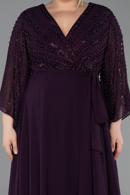 Abendgarderobe in Großen Größen Lang Chiffon Violett dunkel ABU6067