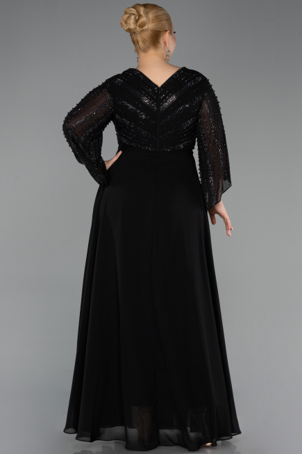 Abendgarderobe in Großen Größen Lang Chiffon Schwarz ABU6067