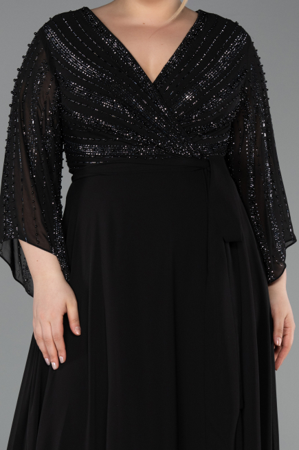 Abendgarderobe in Großen Größen Lang Chiffon Schwarz ABU6067