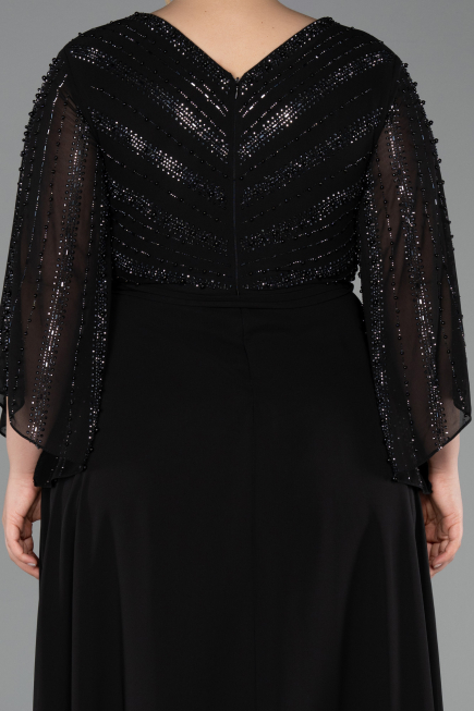 Abendgarderobe in Großen Größen Lang Chiffon Schwarz ABU6067
