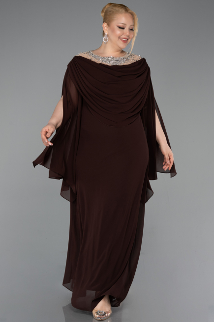 Abendkleid in Übergröße Lang Chiffon Braun ABU6068