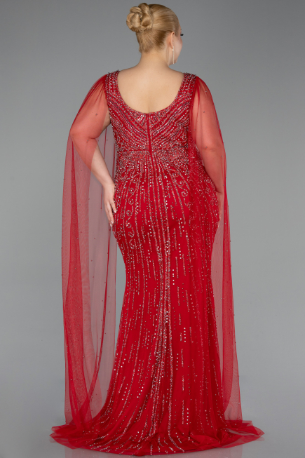 Rot Abendkleid İn Übergröße Steinbesetzt Lang ABU5752