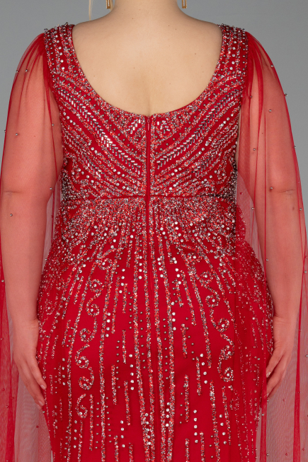 Rot Abendkleid İn Übergröße Steinbesetzt Lang ABU5752