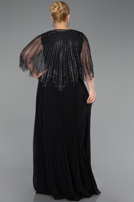 Abendgarderobe in Großen Größen Lang Chiffon Schwarz ABU6012