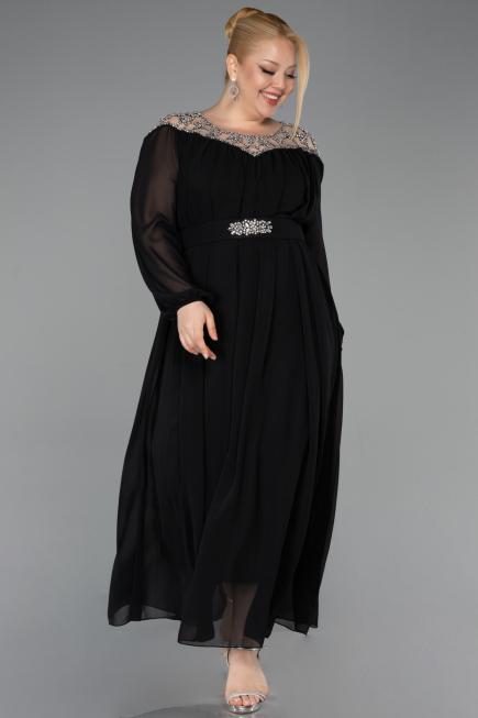 Kleider in Großen Größen Lang Chiffon Schwarz ABU5555