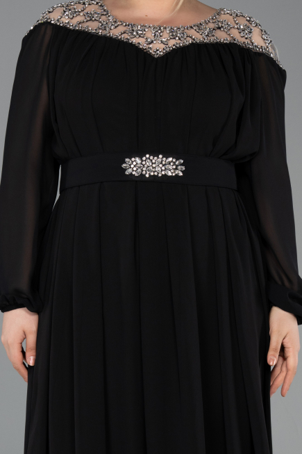 Kleider in Großen Größen Lang Chiffon Schwarz ABU5555