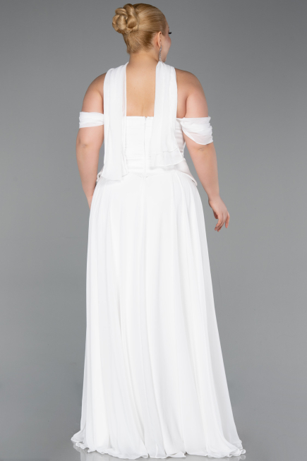 Abendgarderobe in Großen Größen Lang Chiffon Weiß ABU5551