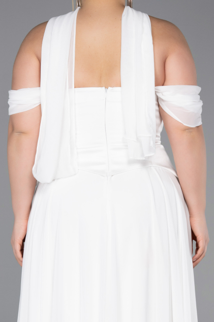 Abendgarderobe in Großen Größen Lang Chiffon Weiß ABU5551