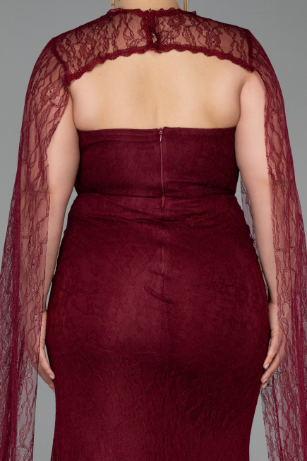 Abendkleid in Übergröße Lang Spitze Weinrot ABU6070