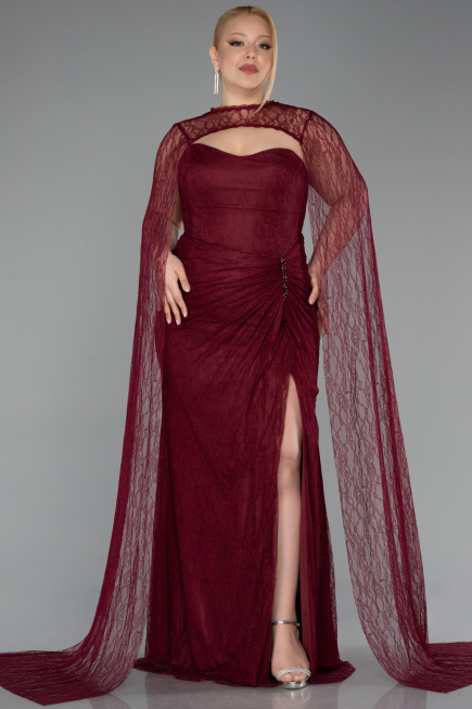 Abendkleid in Übergröße Lang Spitze Weinrot ABU6070