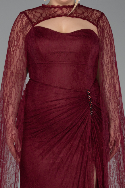 Abendkleid in Übergröße Lang Spitze Weinrot ABU6070