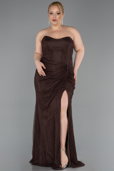 Abendkleid in Übergröße Lang Spitze Braun ABU6070
