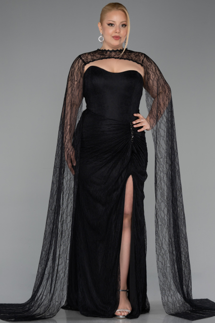 Abendkleid in Übergröße Lang Spitze Schwarz ABU6070