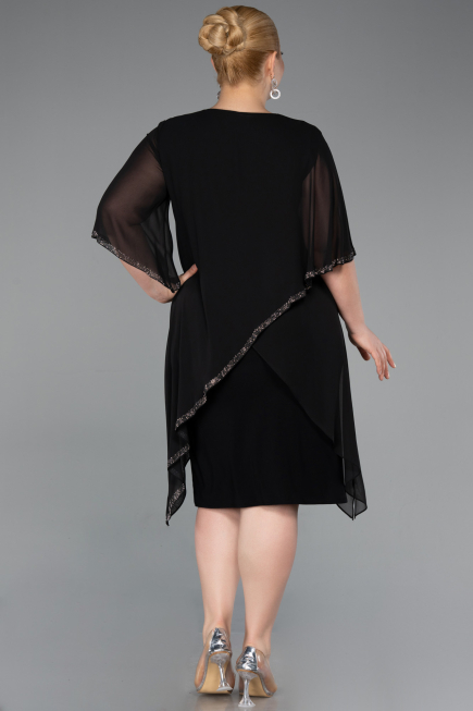 Einladungskleid In Übergröße Midi Chiffon Schwarz ABK2600
