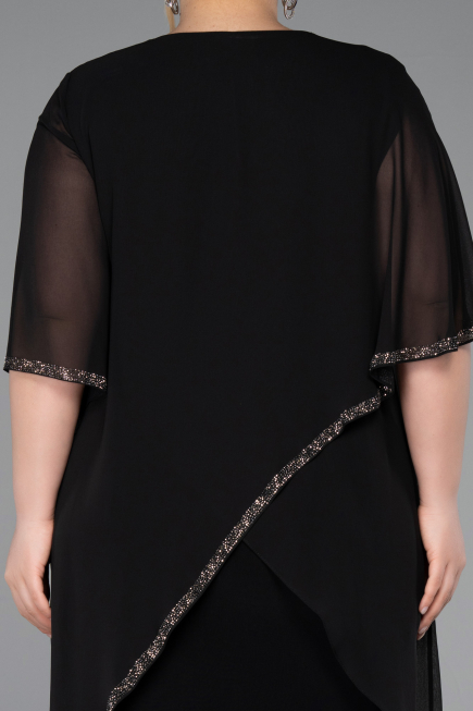 Einladungskleid In Übergröße Midi Chiffon Schwarz ABK2600