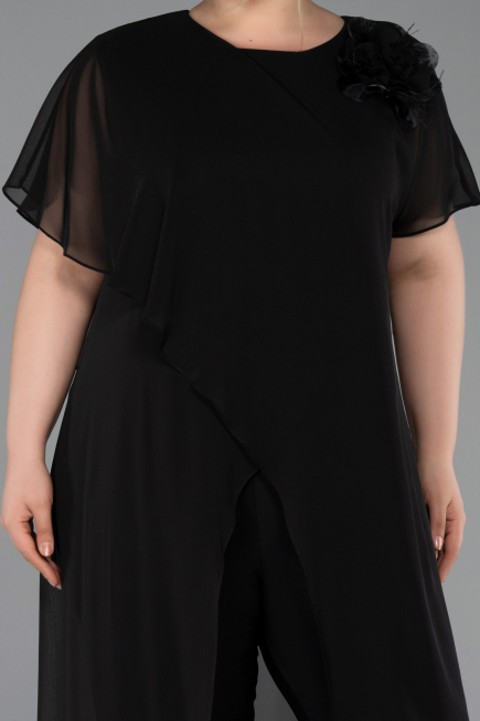 Einladungskleid In Übergröße Lang Chiffon Schwarz ABT138