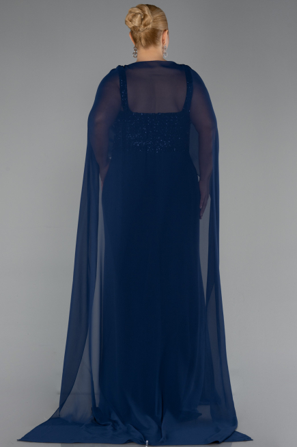 Abendgarderobe in Großen Größen Lang Chiffon Marineblau ABU6071