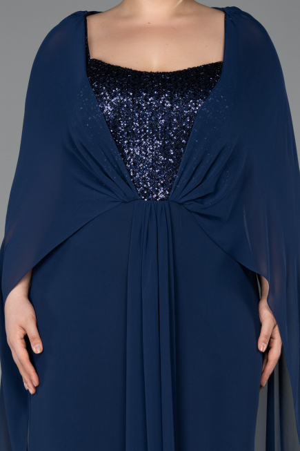 Abendgarderobe in Großen Größen Lang Chiffon Marineblau ABU6071