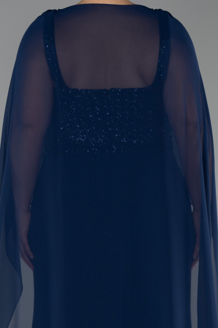 Abendgarderobe in Großen Größen Lang Chiffon Marineblau ABU6071