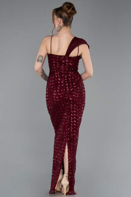 Abschlusskleid Lang Schuppig Weinrot ABU6075