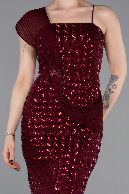 Abschlusskleid Lang Schuppig Weinrot ABU6075
