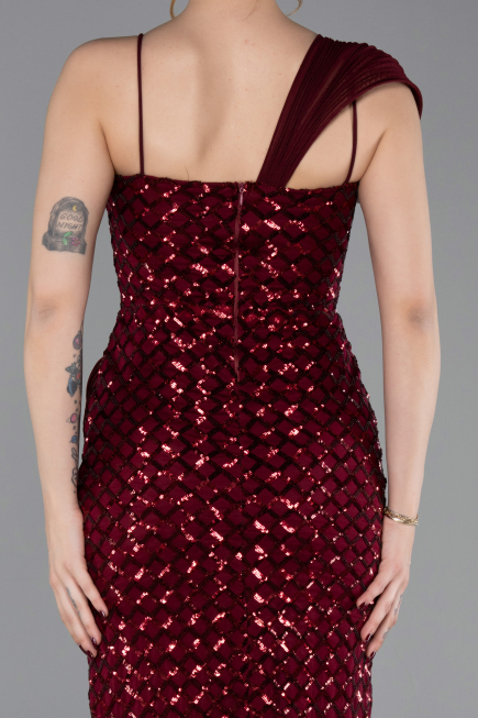 Abschlusskleid Lang Schuppig Weinrot ABU6075