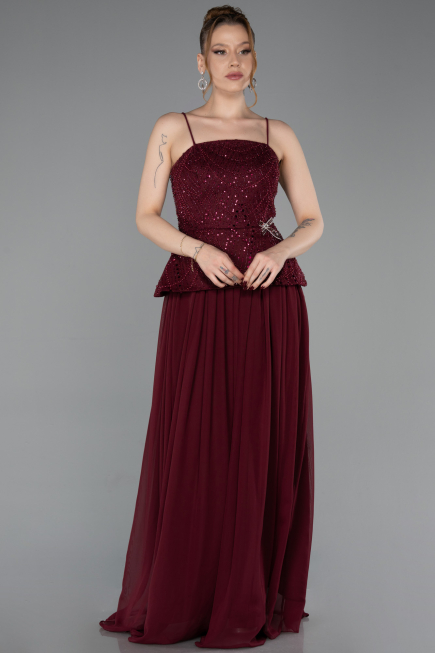 Abendkleid Lang Chiffon Weinrot ABU6076