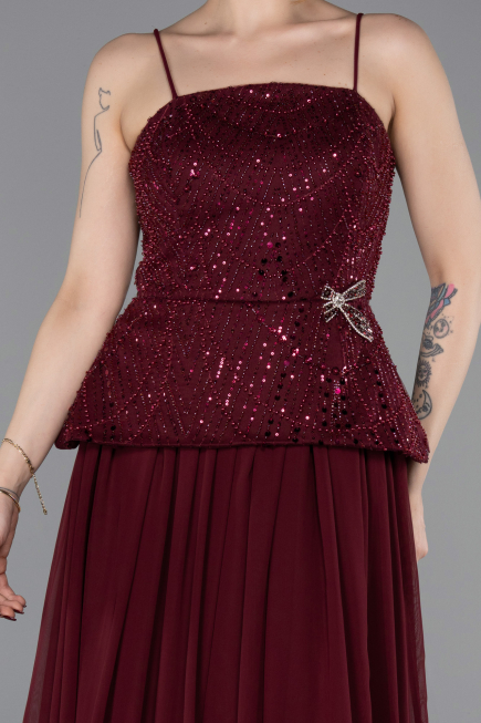 Abendkleid Lang Chiffon Weinrot ABU6076