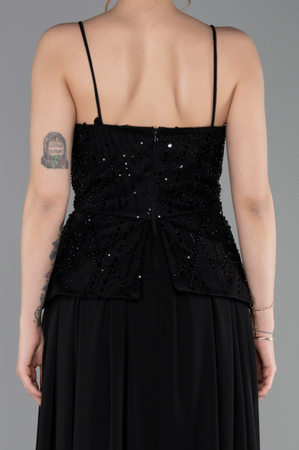 Abendkleid Lang Chiffon Schwarz ABU6076
